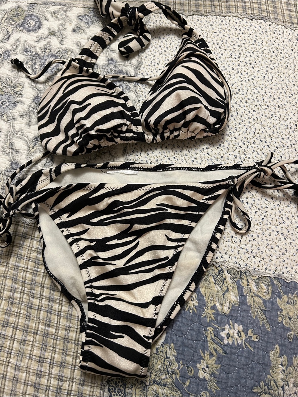 H&M Black & Cream Zebra-Print bikini Swimsuit